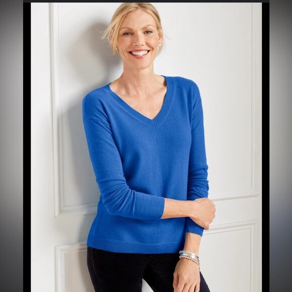 Talbots Royal Blue Cashmere V-Neck Pullover Large New